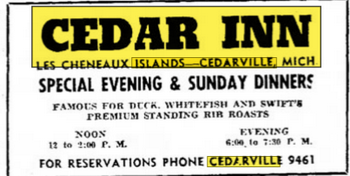Cedar Inn -  Aug 1953 Ad